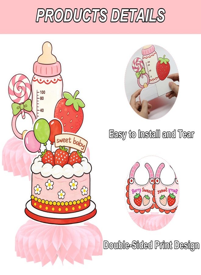 CYUXING 9Pcs Strawberry Baby Shower Decorations - Honeycomb Table Centerpieces Set with Baby Carriage, Booties, Cake Cutouts | For Strawberry Shortcake Theme, Western Baby Shower Party Supplies - Image 3