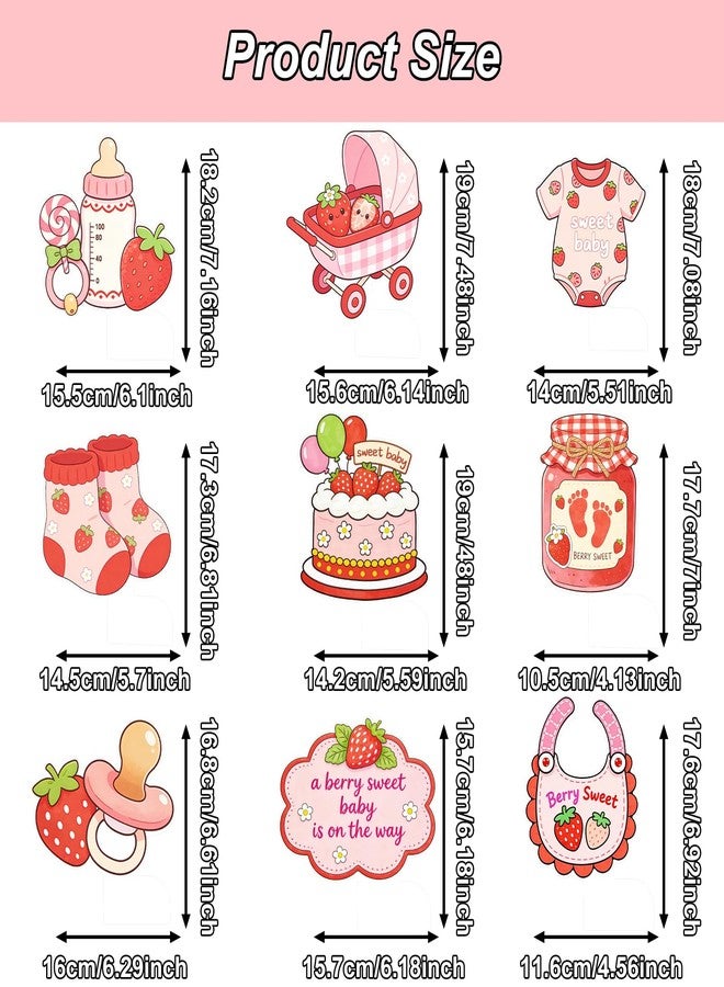 CYUXING 9Pcs Strawberry Baby Shower Decorations - Honeycomb Table Centerpieces Set with Baby Carriage, Booties, Cake Cutouts | For Strawberry Shortcake Theme, Western Baby Shower Party Supplies - Image 2