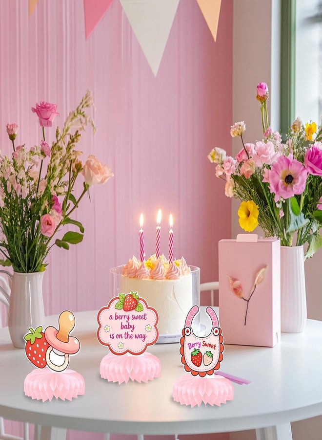 CYUXING 9Pcs Strawberry Baby Shower Decorations - Honeycomb Table Centerpieces Set with Baby Carriage, Booties, Cake Cutouts | For Strawberry Shortcake Theme, Western Baby Shower Party Supplies - Image 4