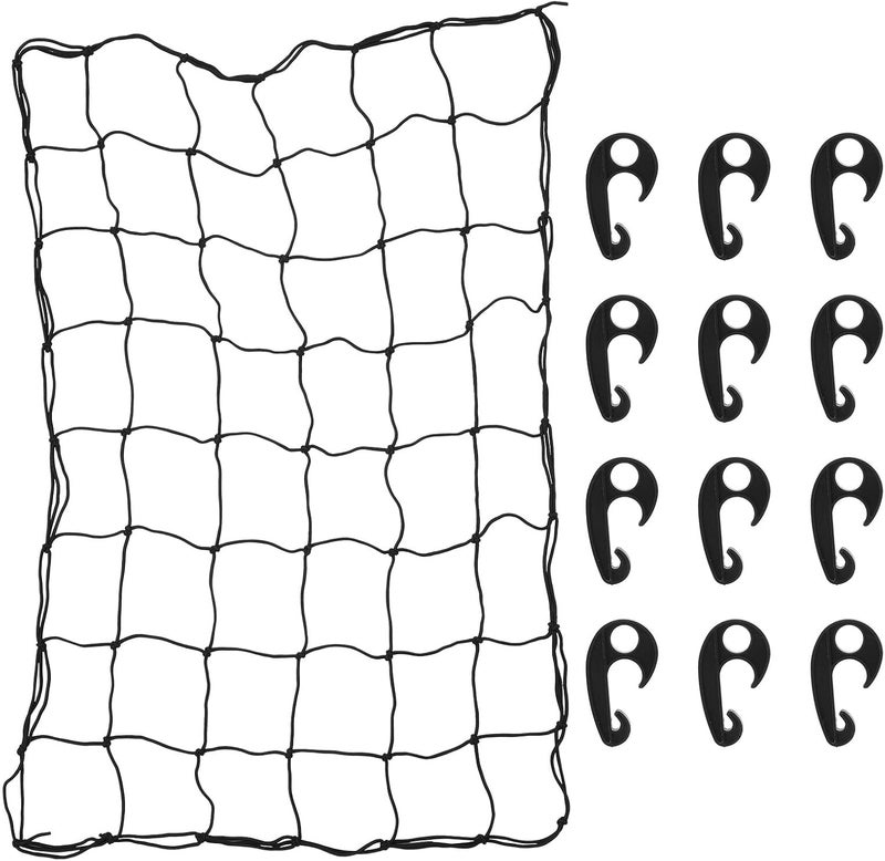 Car Cargo Net 13pcs Set, 5mm Elastic Rubber Mesh 120x90cm with 12 Plastic Hooks for Truck Bed, Roof Rack, and Rear Trunk Organizer, Vehicle Storage Accessory for Suvs and Cars - Image 1
