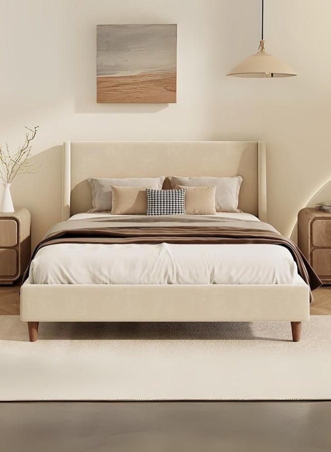 Bed and Mattress Home Grandora Upholstered Queen Size ( Mattress Size 160 X 200 CM ) Beige Color Bed Size 168 W X 215 L CM (Mattress Sold Separately) - Image 2