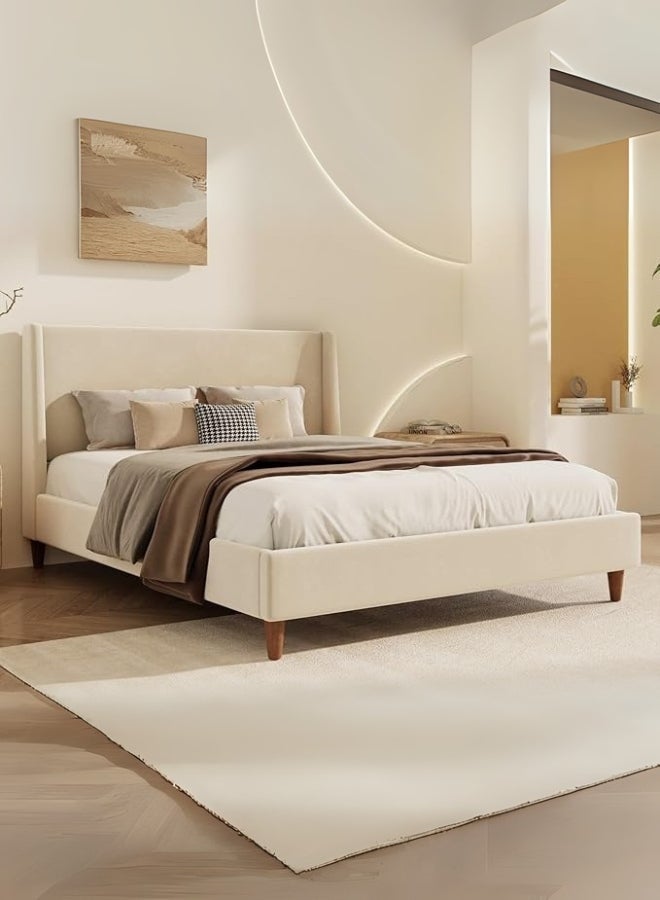 Bed and Mattress Home Grandora Upholstered Queen Size ( Mattress Size 160 X 200 CM ) Beige Color Bed Size 168 W X 215 L CM (Mattress Sold Separately) - Image 1