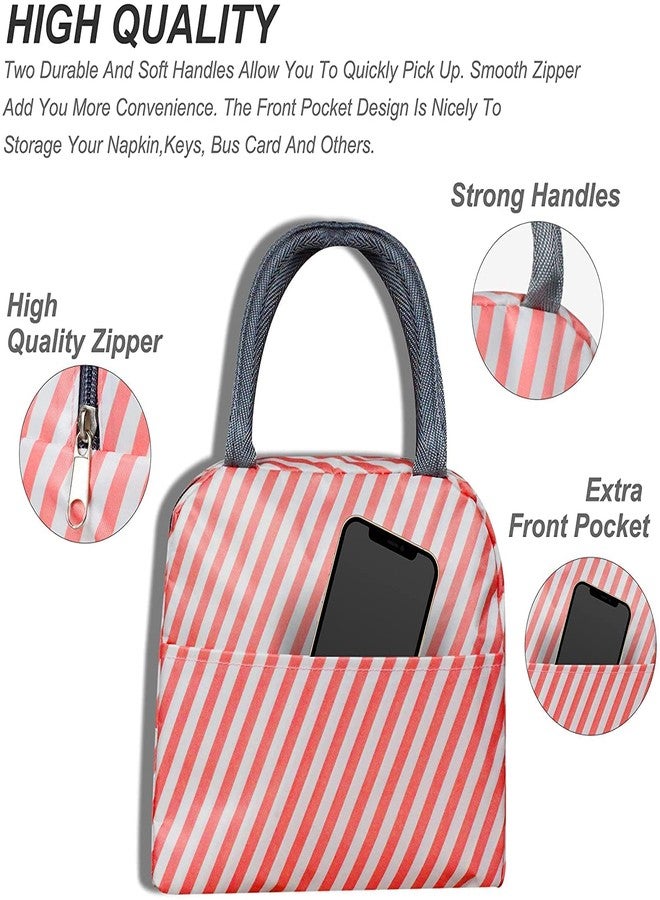 KhuHap Insulated Lunch Bags for Student Kids to School, Men & Women, Thermal Cooler Tote Bag Picnic, Portable & Reusable, Cap- 2L, Size-24 * 13 * 21cm, Pack of 1, Pink Stripes - Image 5