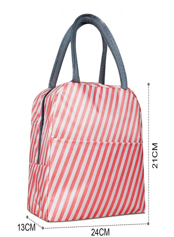 KhuHap Insulated Lunch Bags for Student Kids to School, Men & Women, Thermal Cooler Tote Bag Picnic, Portable & Reusable, Cap- 2L, Size-24 * 13 * 21cm, Pack of 1, Pink Stripes - Image 2