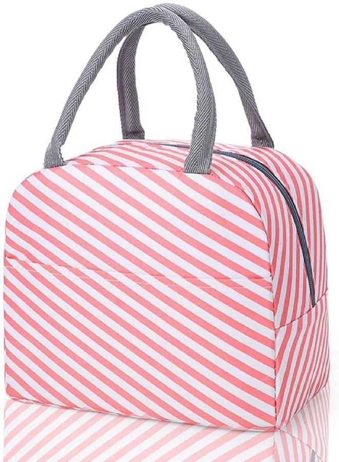 KhuHap Insulated Lunch Bags for Student Kids to School, Men & Women, Thermal Cooler Tote Bag Picnic, Portable & Reusable, Cap- 2L, Size-24 * 13 * 21cm, Pack of 1, Pink Stripes - Image 1