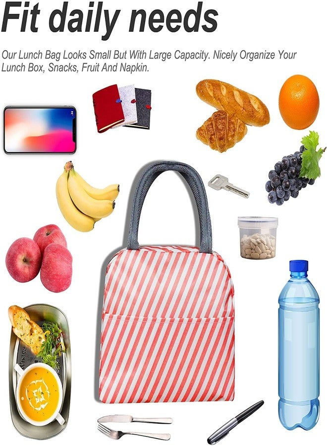 KhuHap Insulated Lunch Bags for Student Kids to School, Men & Women, Thermal Cooler Tote Bag Picnic, Portable & Reusable, Cap- 2L, Size-24 * 13 * 21cm, Pack of 1, Pink Stripes - Image 3