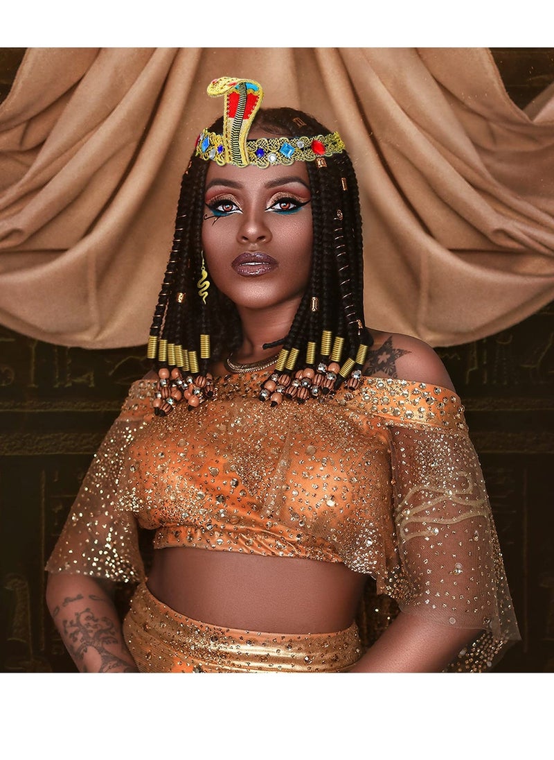 Egyptian Costume Accessories, Egyptian Headpiece, 25 Pieces Egyptian Cleopatra Costume Accessories, Snake Headpiece Golden Arm Cuff Earrings Jewelry Set, for Women Girls Cosplay - Image 4