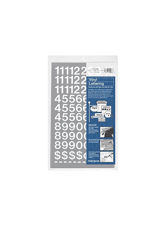 CHARTPAK Self-Adhesive Vinyl Numbers, 3/4 Inch High, White, 72 per Pack (01126) - Image 1
