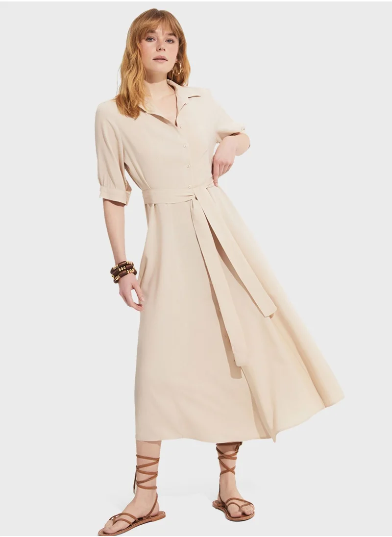 JUNE Belted Shirt Dress