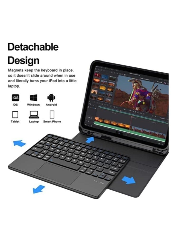 ELTRAZONE حافظة لوحة مفاتيح لجهاز iPad من الجيل العاشر مع لوحة تتبع (إصدار 2022 مقاس 10.9 بوصة)، لوحة مفاتيح لاسلكية قابلة للفصل وإعادة الشحن ومتعددة اللمس، غطاء حماية ذكي مع حامل قلم - Image 5