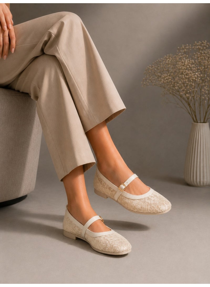 LIFESTYLISH Ballerina flat Leather Tulle BF-810 - Beige - Image 4