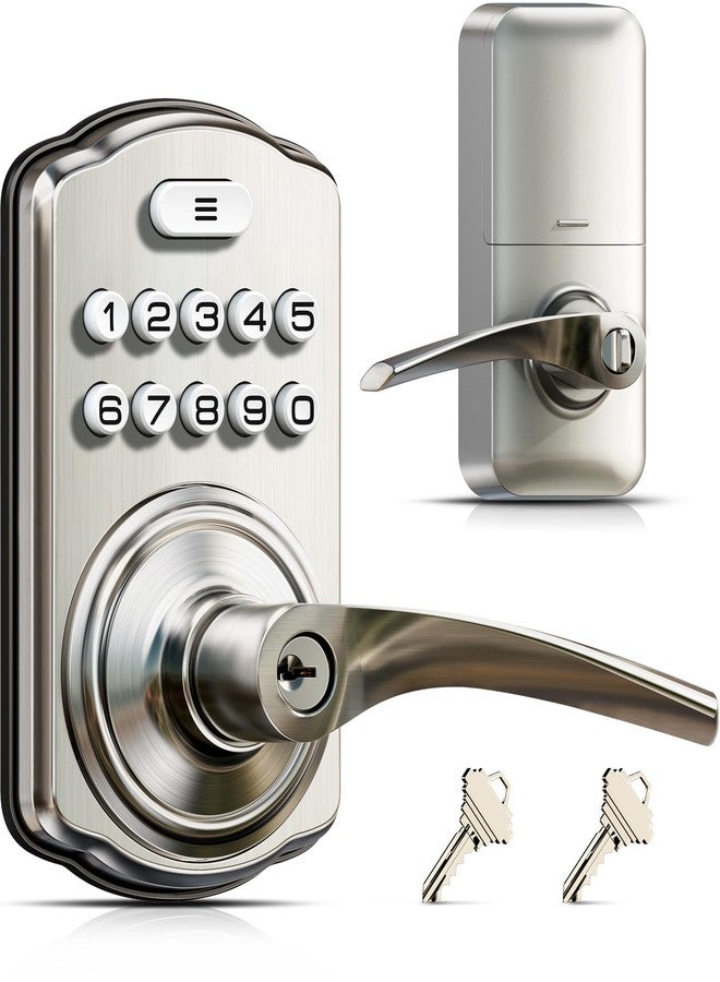 Veise Keypad Door Lock with Handle, Keyless Entry for Front Door & Bedroom, Electronic Lock with Code, Auto-Locking, Easy Installation, Passage Mode, Satin Nickel - Image 1