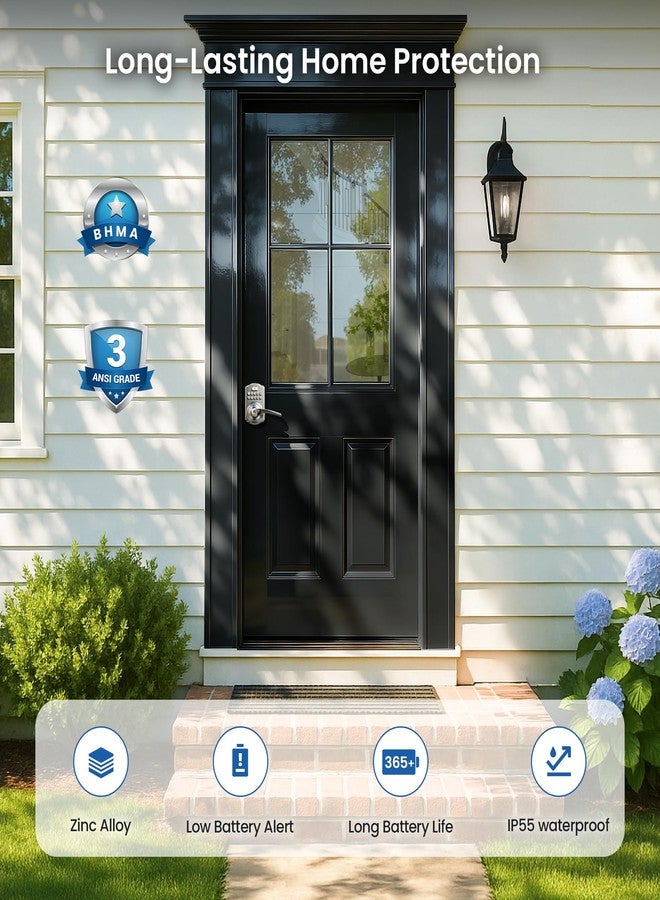 Veise Keypad Door Lock with Handle, Keyless Entry for Front Door & Bedroom, Electronic Lock with Code, Auto-Locking, Easy Installation, Passage Mode, Satin Nickel - Image 5