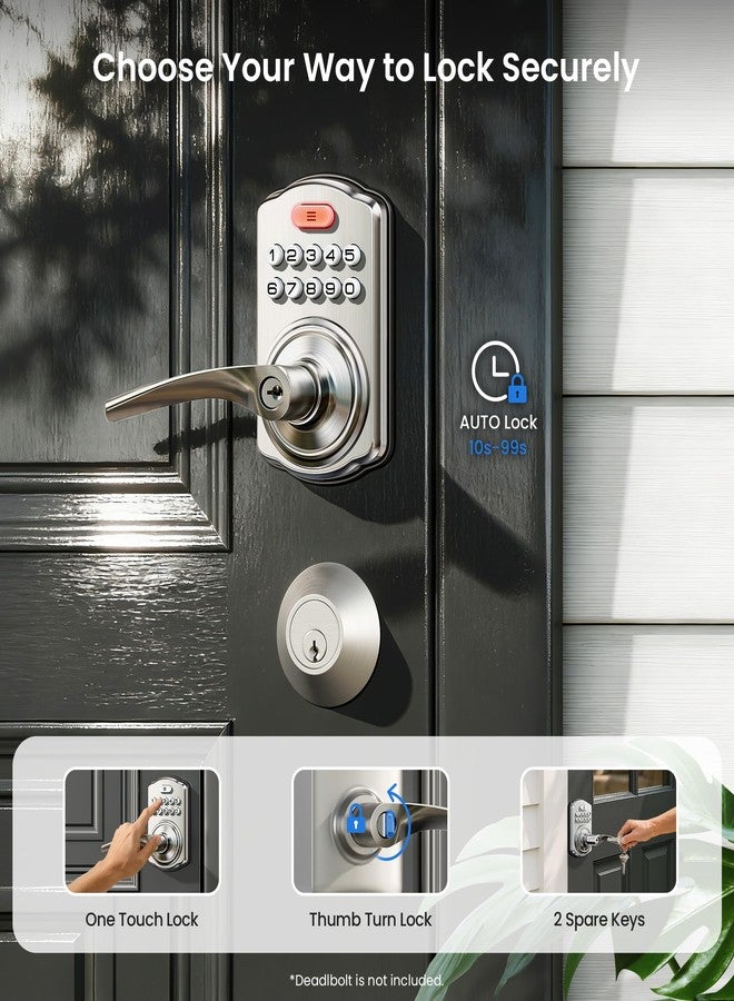 Veise Keypad Door Lock with Handle, Keyless Entry for Front Door & Bedroom, Electronic Lock with Code, Auto-Locking, Easy Installation, Passage Mode, Satin Nickel - Image 3