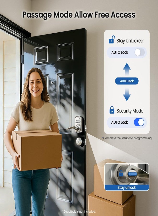 Veise Keypad Door Lock with Handle, Keyless Entry for Front Door & Bedroom, Electronic Lock with Code, Auto-Locking, Easy Installation, Passage Mode, Satin Nickel - Image 4