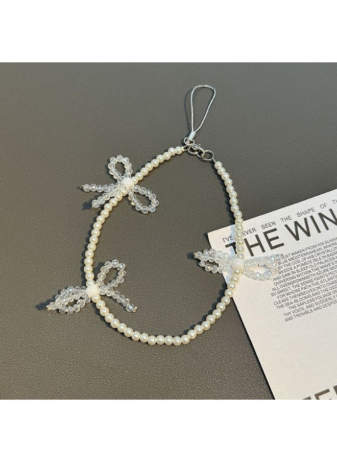 NIBEMINENT Beaded Phone Lanyard, Anti Lost Removable Wrist Strap,Bowknot Bracelet Pendant, Phone Keychain Lanyard 