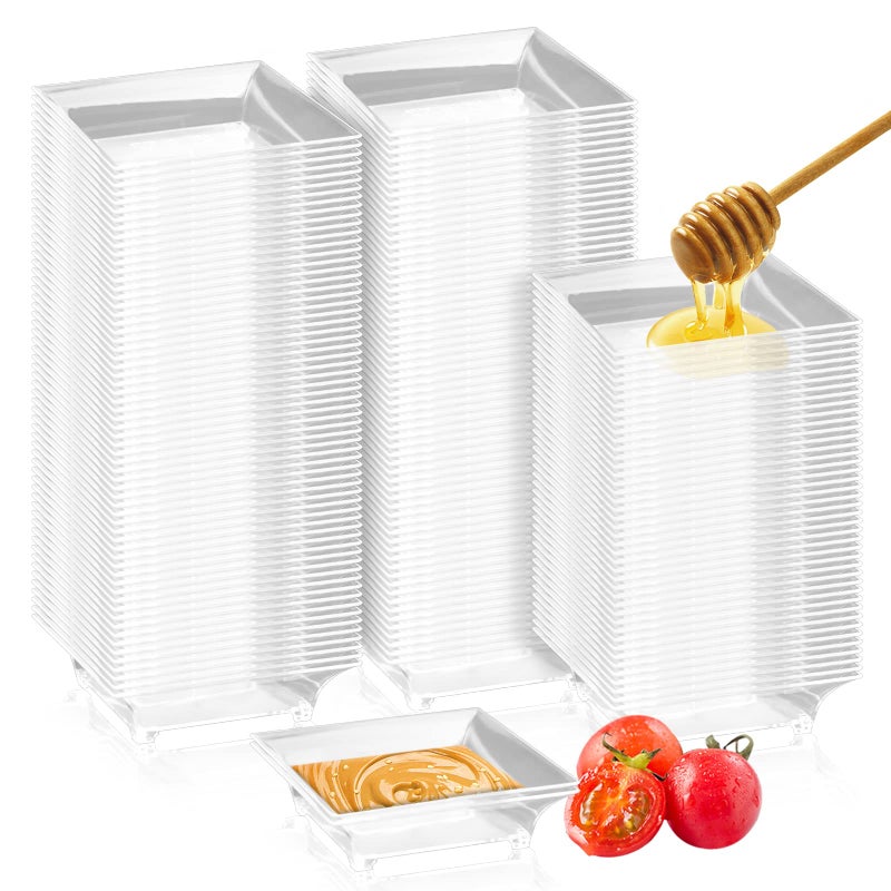 GothaBach 100 Pcs Mini Dessert Plates, Clear Disposable Mini Plastic Tray, Mini Plastic Dish for Sauce, Dessert, Fruit or Appetizer(2.4'') (Style 2) - Image 1