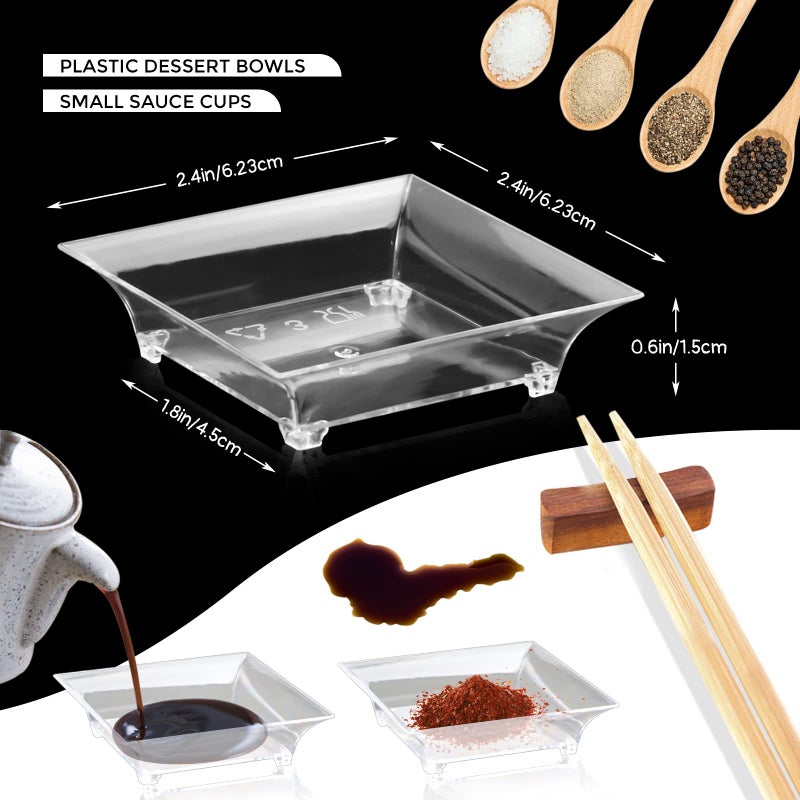 GothaBach 100 Pcs Mini Dessert Plates, Clear Disposable Mini Plastic Tray, Mini Plastic Dish for Sauce, Dessert, Fruit or Appetizer(2.4'') (Style 2) - Image 2