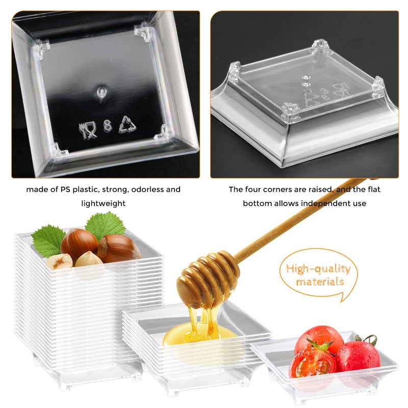 GothaBach 100 Pcs Mini Dessert Plates, Clear Disposable Mini Plastic Tray, Mini Plastic Dish for Sauce, Dessert, Fruit or Appetizer(2.4'') (Style 2) - Image 4
