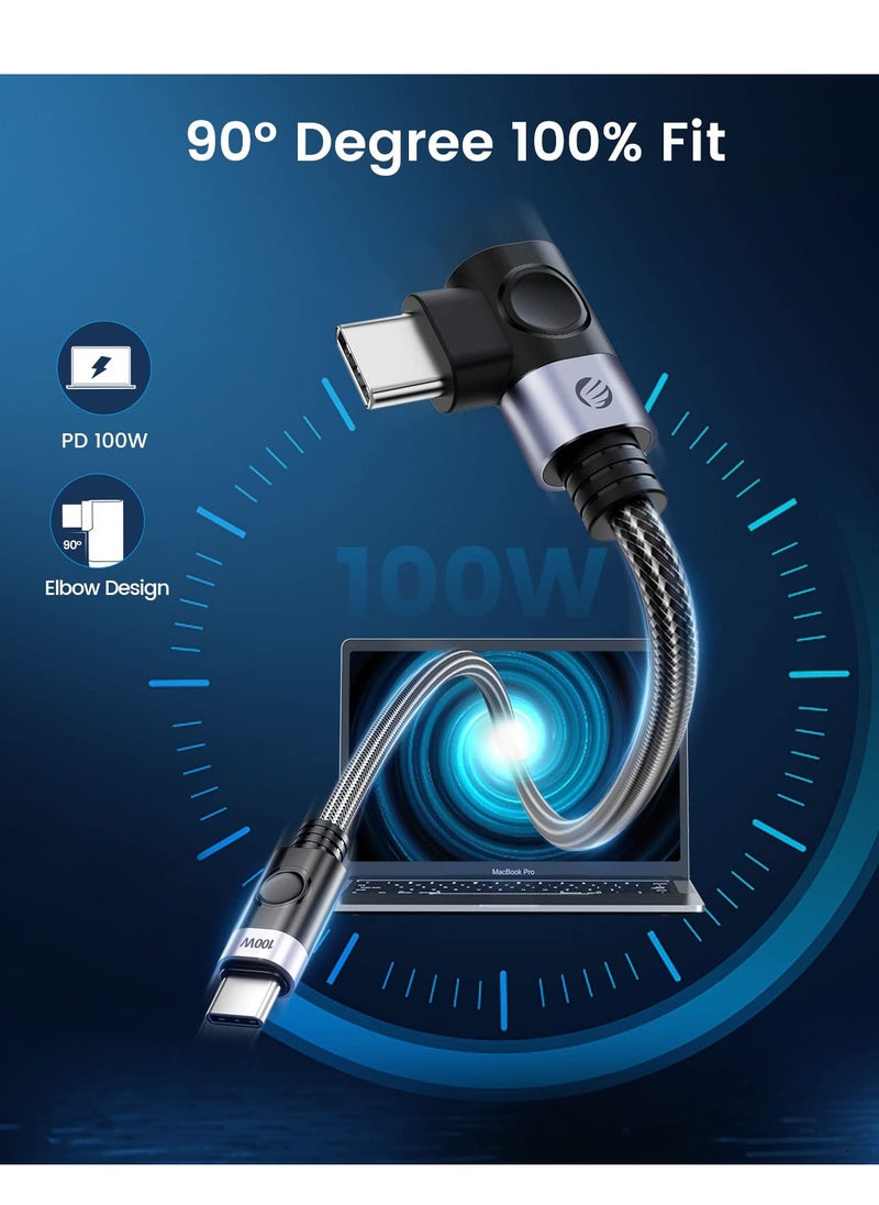 SYOSI - SYOSI USB C to USB C Cable 100W, Fast Charging Cord 90 Degree 20V/5A Type C PD Cable, Braided Nylon USB C Cable Cord with Storage Belt, Compatible with MacBook, iPad, Samsung, Pixel ect - Image 1