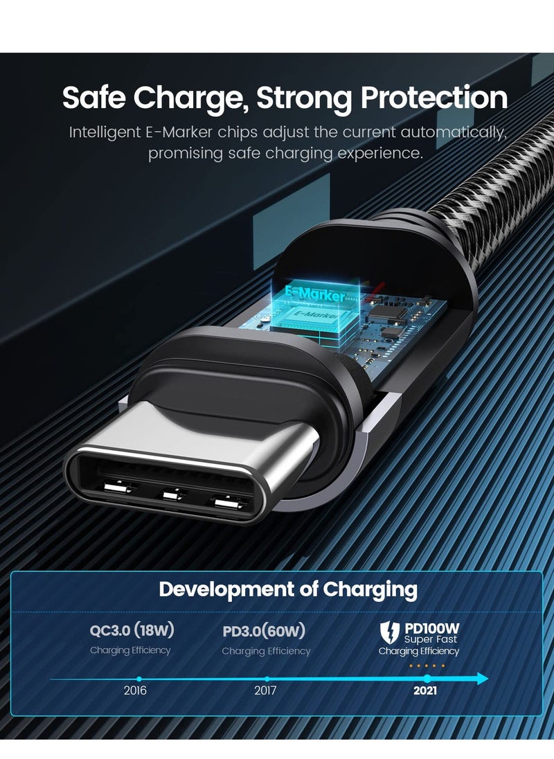 SYOSI - SYOSI USB C to USB C Cable 100W, Fast Charging Cord 90 Degree 20V/5A Type C PD Cable, Braided Nylon USB C Cable Cord with Storage Belt, Compatible with MacBook, iPad, Samsung, Pixel ect - Image 1