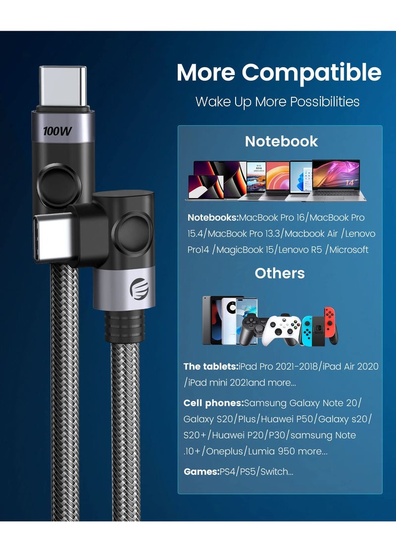 SYOSI - SYOSI USB C to USB C Cable 100W, Fast Charging Cord 90 Degree 20V/5A Type C PD Cable, Braided Nylon USB C Cable Cord with Storage Belt, Compatible with MacBook, iPad, Samsung, Pixel ect - Image 1