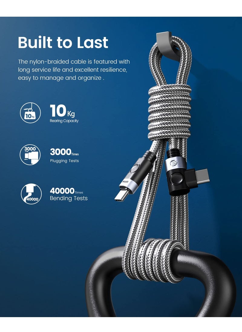 SYOSI - SYOSI USB C to USB C Cable 100W, Fast Charging Cord 90 Degree 20V/5A Type C PD Cable, Braided Nylon USB C Cable Cord with Storage Belt, Compatible with MacBook, iPad, Samsung, Pixel ect - Image 1