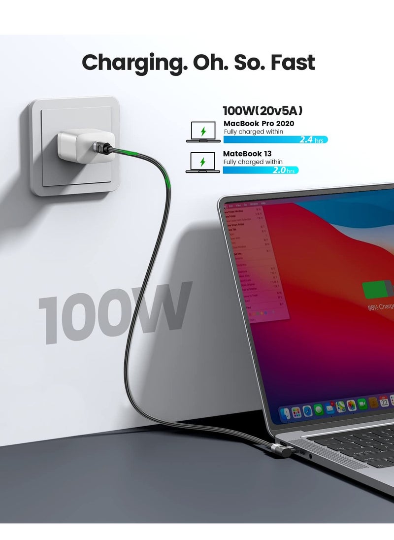 SYOSI - SYOSI USB C to USB C Cable 100W, Fast Charging Cord 90 Degree 20V/5A Type C PD Cable, Braided Nylon USB C Cable Cord with Storage Belt, Compatible with MacBook, iPad, Samsung, Pixel ect - Image 1