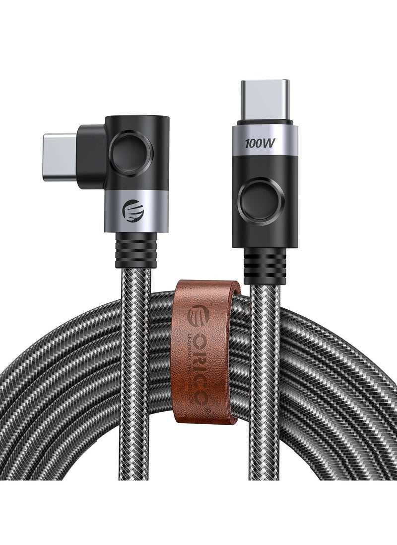 SYOSI - SYOSI USB C to USB C Cable 100W, Fast Charging Cord 90 Degree 20V/5A Type C PD Cable, Braided Nylon USB C Cable Cord with Storage Belt, Compatible with MacBook, iPad, Samsung, Pixel ect - Image 1