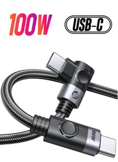 SYOSI USB C to USB C Cable 100W, Fast Charging Cord 90 Degree 20V/5A Type C PD Cable, Braided Nylon USB C Cable Cord with Storage Belt, Compatible with MacBook, iPad, Samsung, Pixel ect