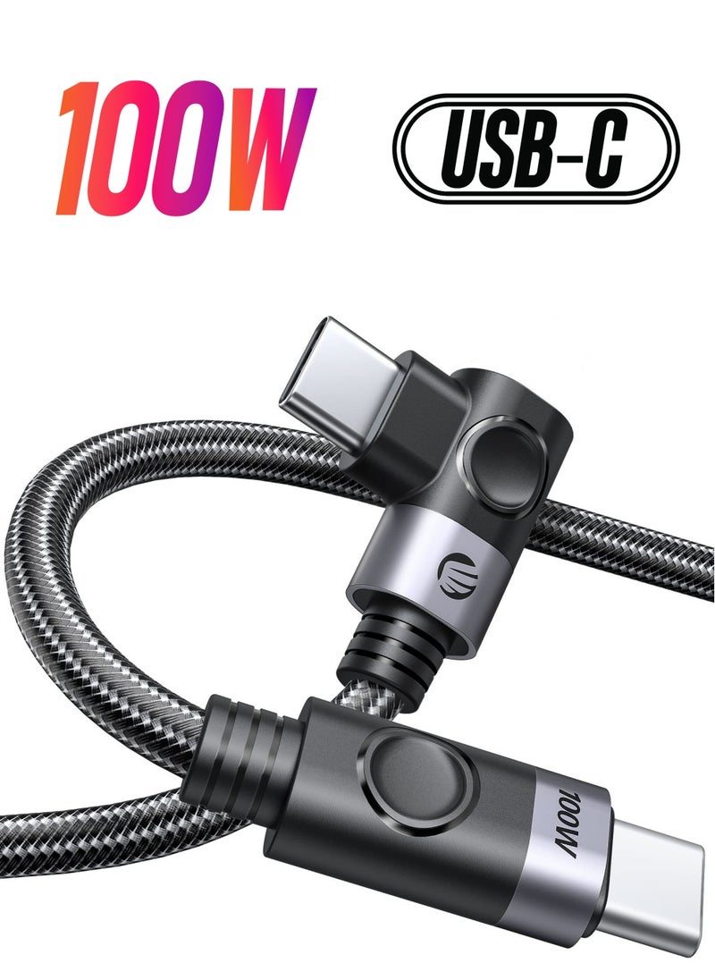 SYOSI - SYOSI USB C to USB C Cable 100W, Fast Charging Cord 90 Degree 20V/5A Type C PD Cable, Braided Nylon USB C Cable Cord with Storage Belt, Compatible with MacBook, iPad, Samsung, Pixel ect - Image 1