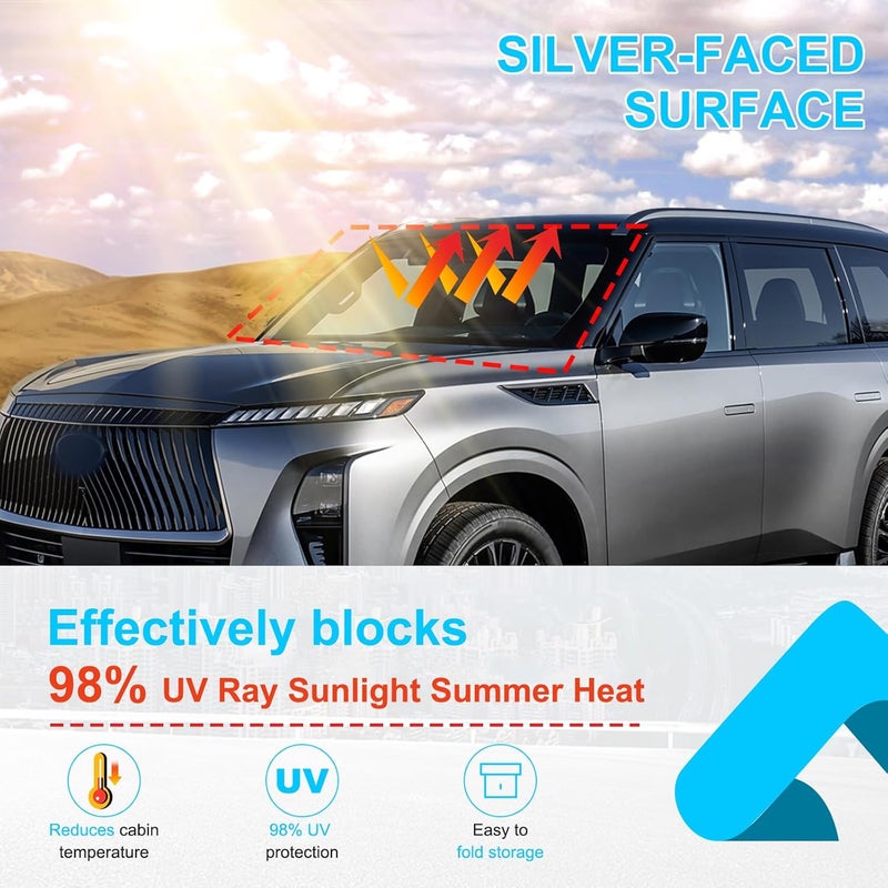 Heutamo غطاء شمسية زجاج أمامي هيوتامو لإنفينيتي QX80 - مانع حراري عاكس - Image 2