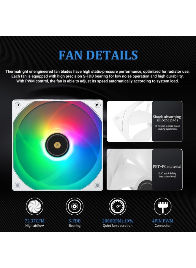 Thermalright Thermalright Frozen Notte 360 White ARGB V2 Water Cooling CPU Cooler, 360 CPU Cooler Specifications, 3×120mm PWM Fans, S-FDB V2 Bearings, Suitable for AMD/AM4, Intel LGA 1700/1150/1151/1200/2011/2066 - Image 5