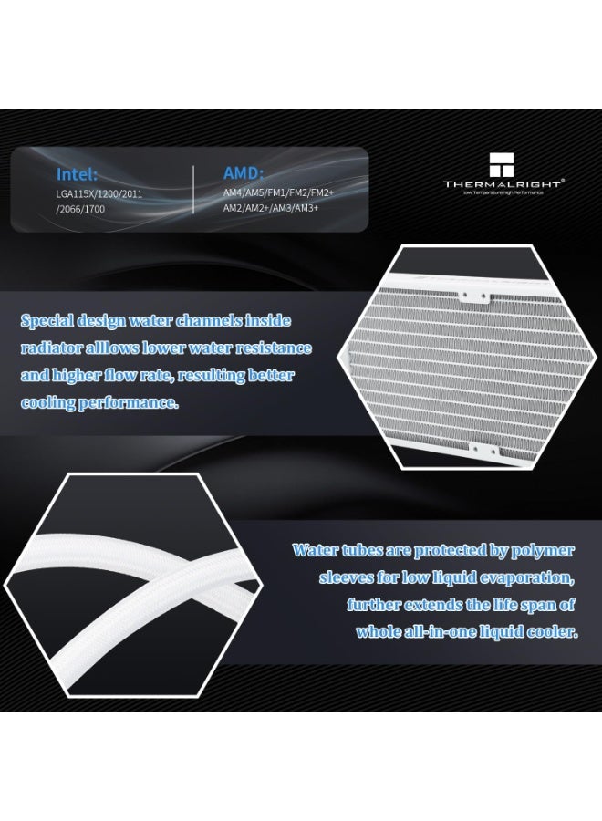 Thermalright Thermalright Frozen Notte 360 White ARGB V2 Water Cooling CPU Cooler, 360 CPU Cooler Specifications, 3×120mm PWM Fans, S-FDB V2 Bearings, Suitable for AMD/AM4, Intel LGA 1700/1150/1151/1200/2011/2066 - Image 4