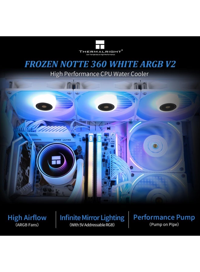 Thermalright Thermalright Frozen Notte 360 White ARGB V2 Water Cooling CPU Cooler, 360 CPU Cooler Specifications, 3×120mm PWM Fans, S-FDB V2 Bearings, Suitable for AMD/AM4, Intel LGA 1700/1150/1151/1200/2011/2066 - Image 2