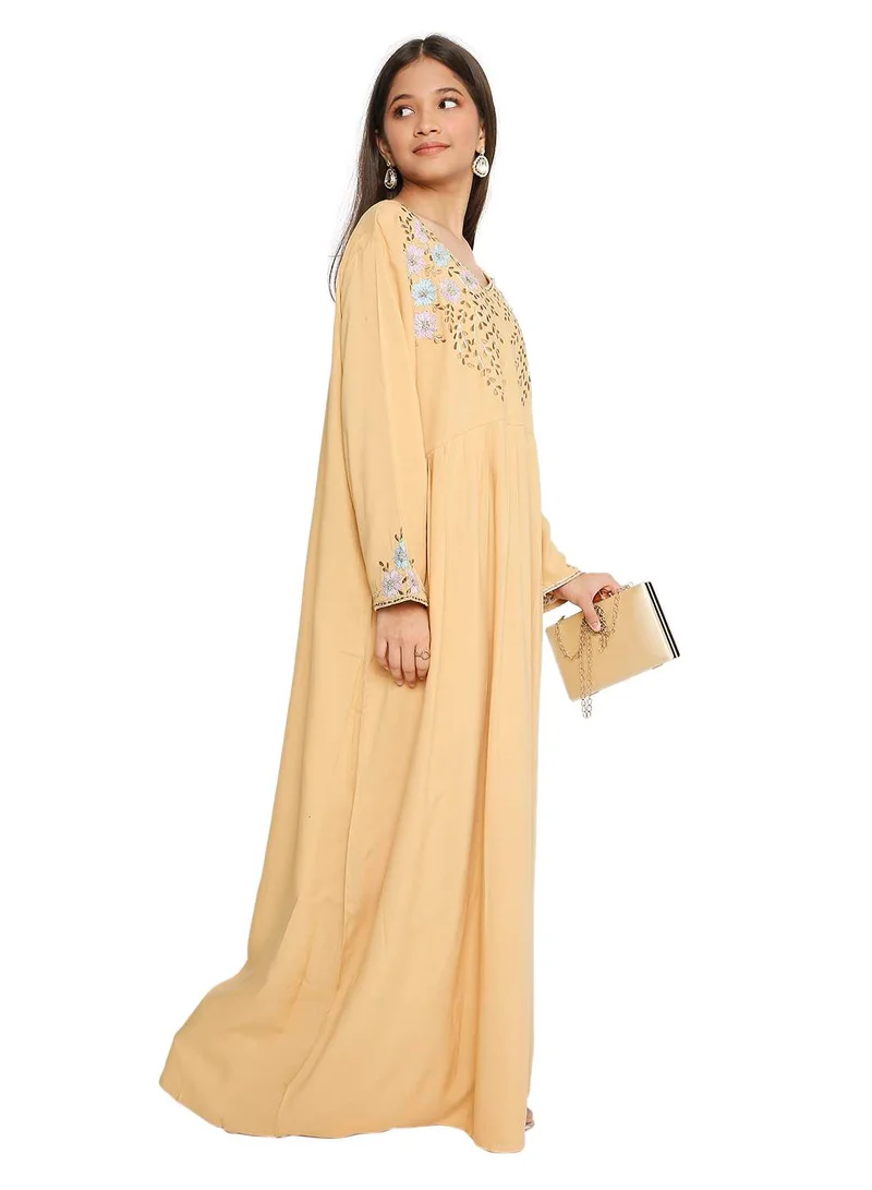 HANA & SARA THREAD EMBROIDERY JALABIYA DRESS FOR GIRLS
