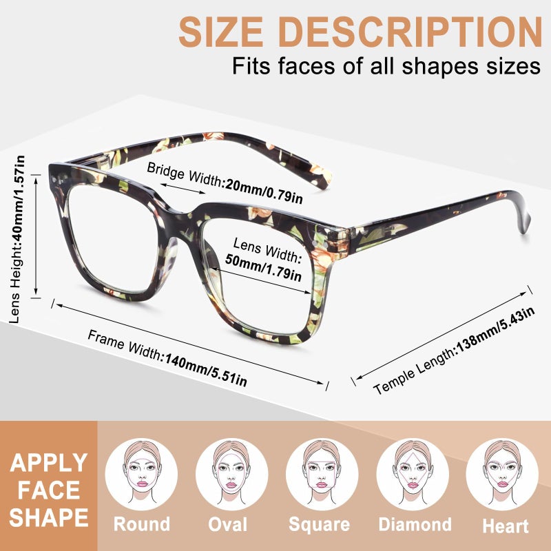 Chofilord 6 Pack Fashion Reading Glasses For Women Men Blue Light Blocking Oversized Square Readers With Spring Hinge (6 Pack Colorful C  2.00  X) - Image 3