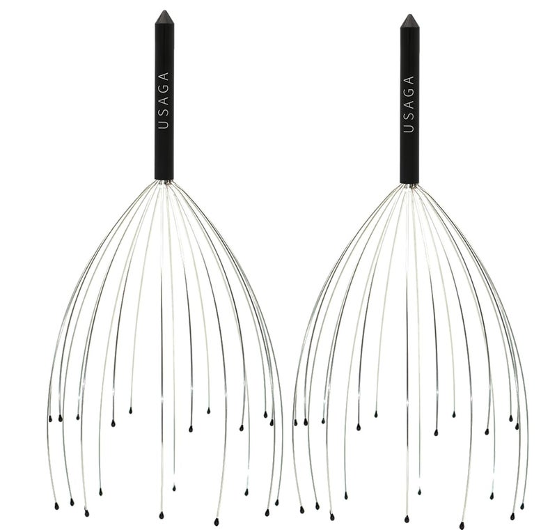 USAGA Head Massager Scalp Massager 20 Fingers Head Scratcher for Head Body Relaxing (Black & Black) - Image 1