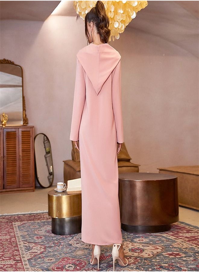 Loquat Handmade Diamond Capped Dress Abaya Pink  - Image 3