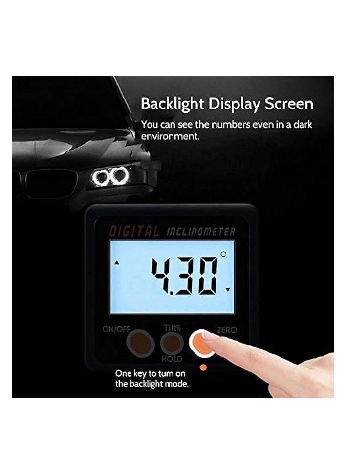 PROMASS Digital Inclinometer, 0-360°Electronic Protractor Aluminum Alloy Shell Digital Bevel Box Angle Gauge Meter Magnets Base  - Image 2