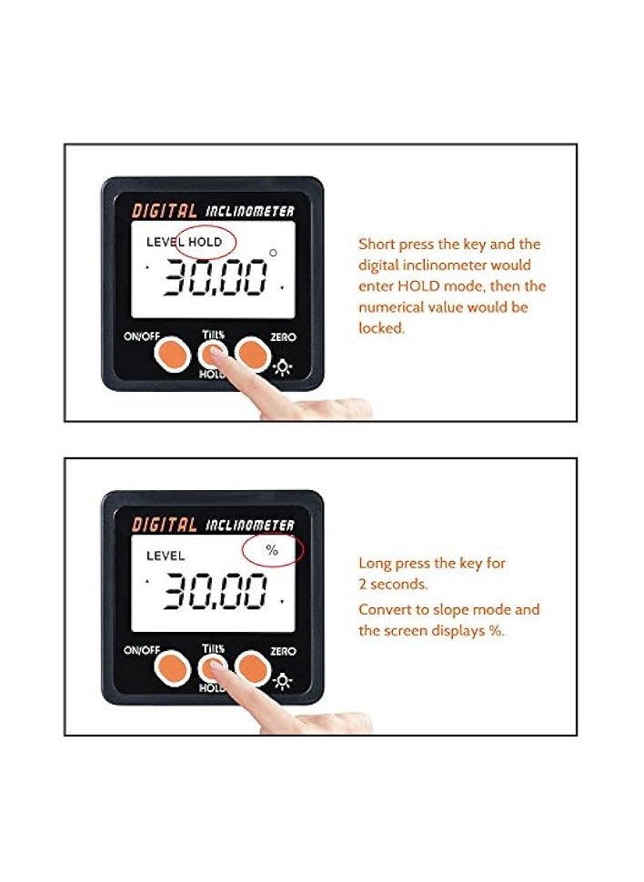 PROMASS Digital Inclinometer, 0-360°Electronic Protractor Aluminum Alloy Shell Digital Bevel Box Angle Gauge Meter Magnets Base  - Image 5