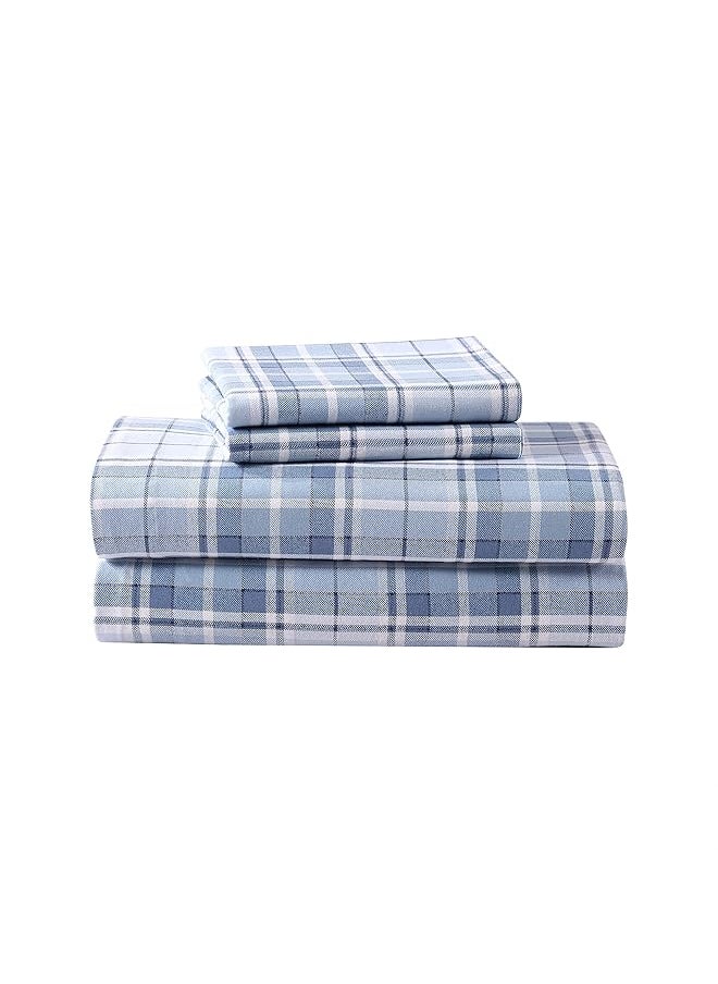 LAURA ASHLEY - Home Full Sheets Cotton Flannel Bedding Set Brushed For Extra Softness And Comfort Mulholland Plaid Blue Full - Image 1