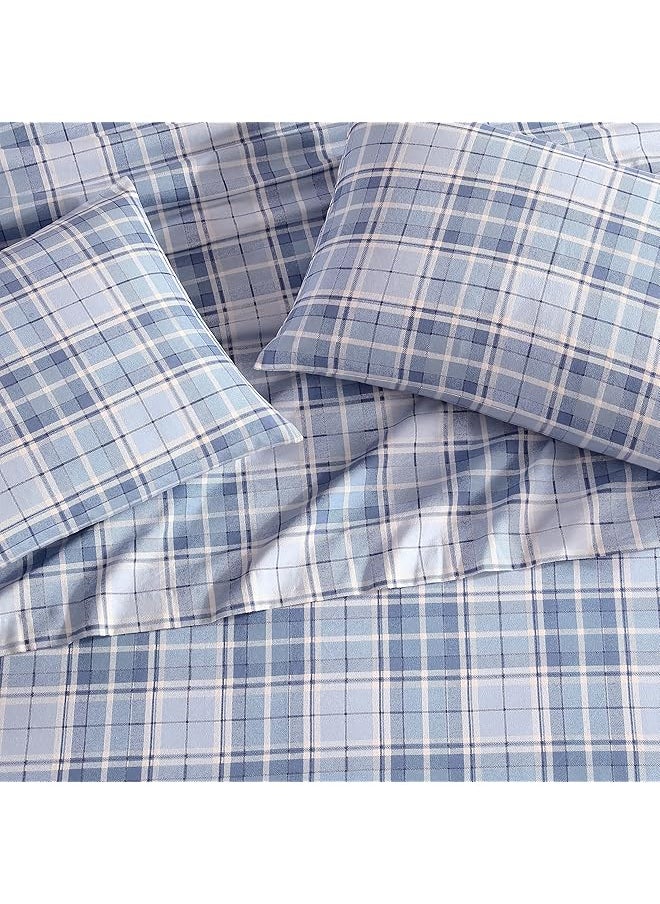 LAURA ASHLEY - Home Full Sheets Cotton Flannel Bedding Set Brushed For Extra Softness And Comfort Mulholland Plaid Blue Full - Image 1