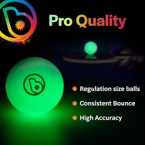 Brightz Glow in the Dark Ping Pong Balls 6-Pack – Green Neon Colored, Cup Pong & Table Tennis Balls – Light Up Ping Pong Accessories for Backyard House Party Set - Image 4