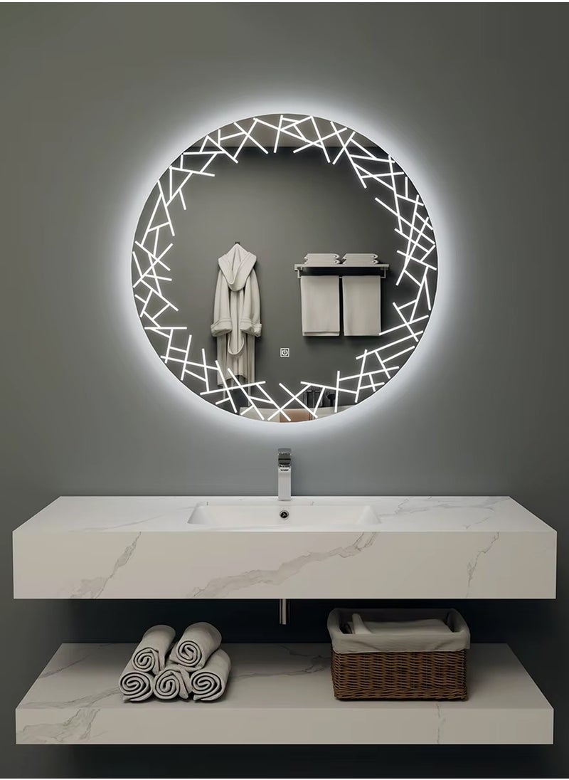 Taimi Round Bathroom Mirror, Touch LED light, 3 lighting Colors, Wall Mounted Mirror for Bathroom, Bedroom, Dressing Room, Vanity - 50cm  - Image 3