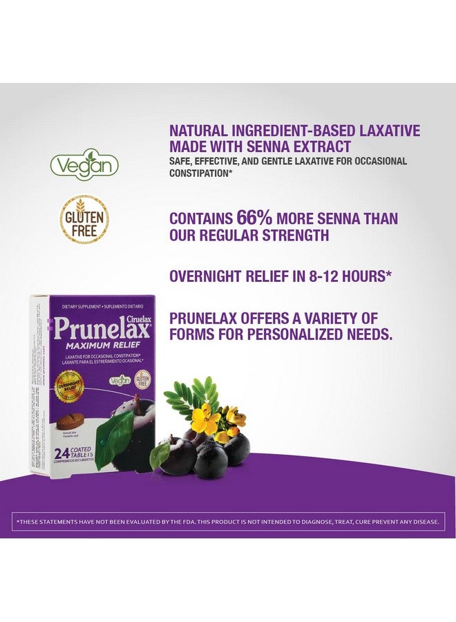Prunelax Ciruelax Maximum Relief Laxative Tablets with Natural Senna for Occasional Constipation, Senna Extract, Vegan & Gluten-Free, Gentle Overnight Relief - 24ct - Image 1