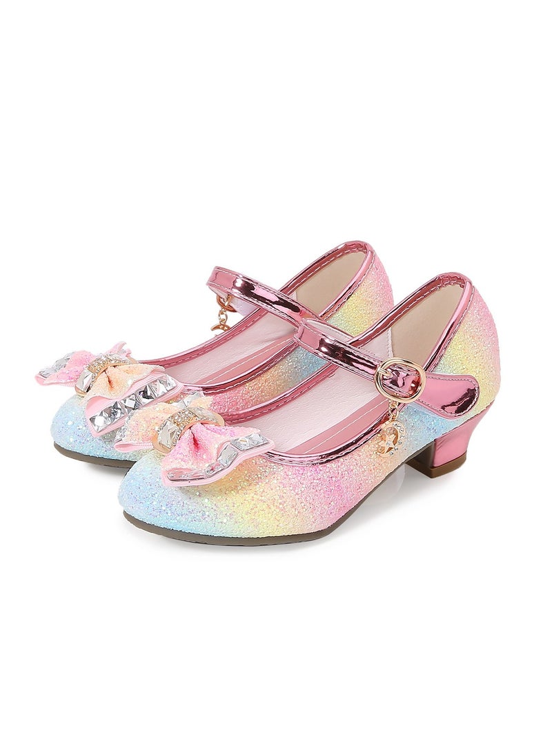 أحذية بنات صغيرة بكعب عالي من الجلد مع علوي لامع وقوس أحذية رقص للأطفال - Image 1