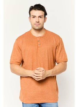 Swiss Alps Men Henley Neck Short Sleeve Textured T-Shirt, Rust  - Image 1