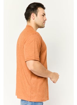 Swiss Alps Men Henley Neck Short Sleeve Textured T-Shirt, Rust  - Image 3