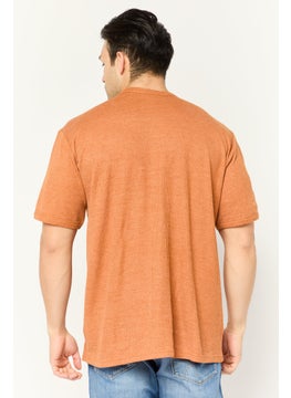 Swiss Alps Men Henley Neck Short Sleeve Textured T-Shirt, Rust  - Image 4